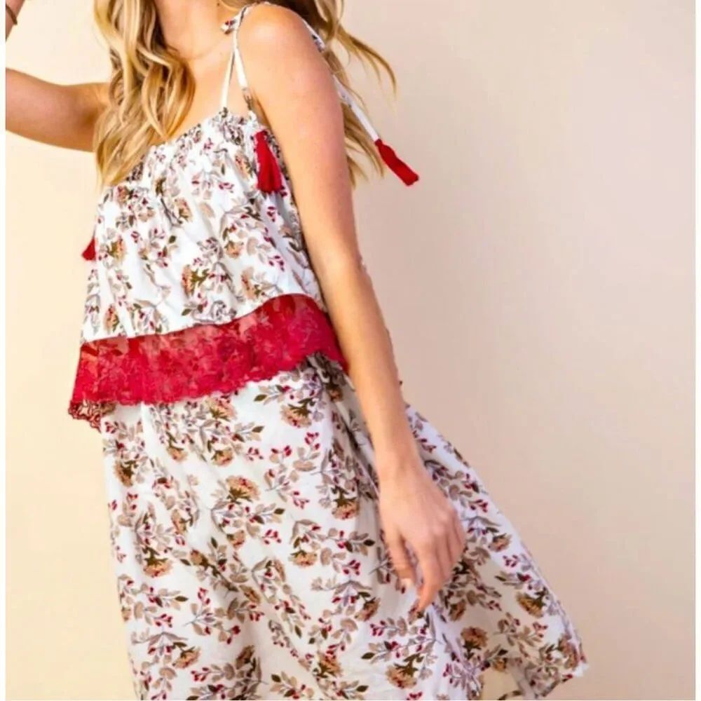 NWT Womens Kori Floral Print Garden Tie Tassel Oversized Dress  - Sz S 6/8